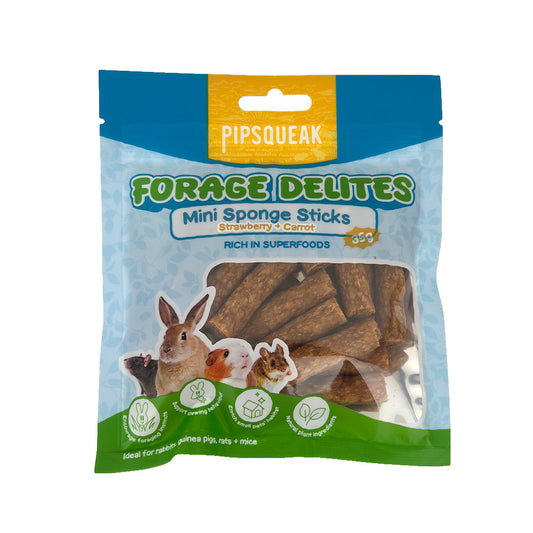PIPSQUEAK Forage Delites Mini Sponge Sticks Strawberry & Carrot 35g
