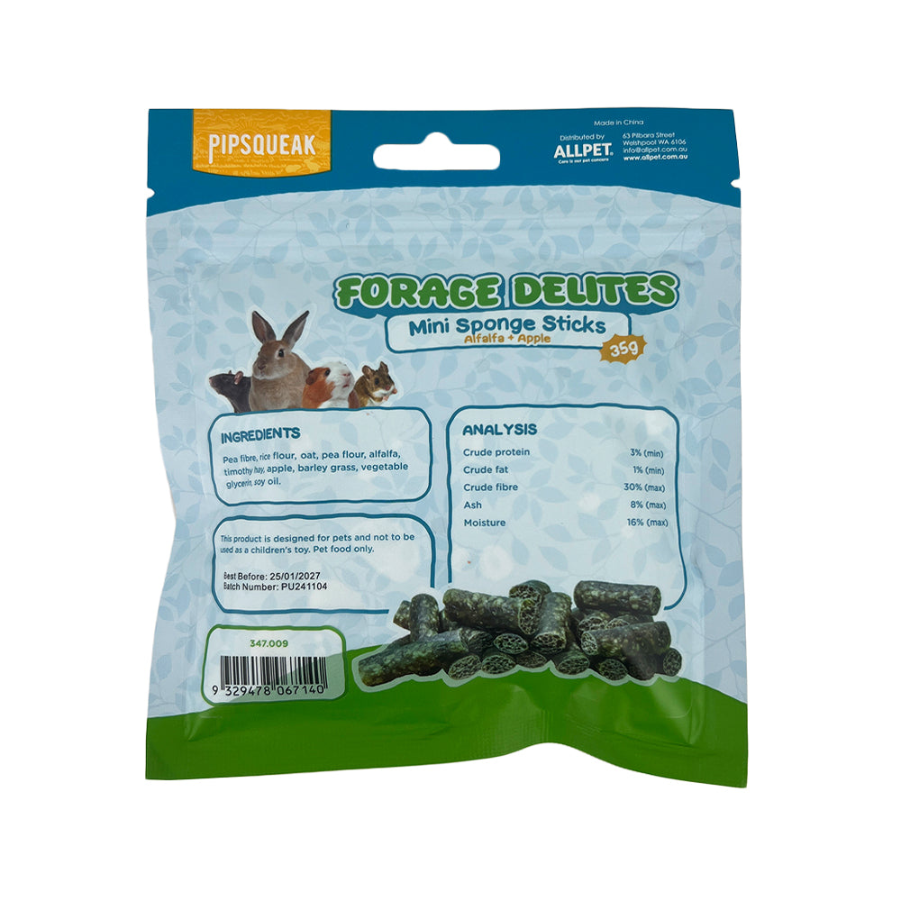 PIPSQUEAK Forage Delites Mini Sponge Sticks Alfalfa & Apple 35g