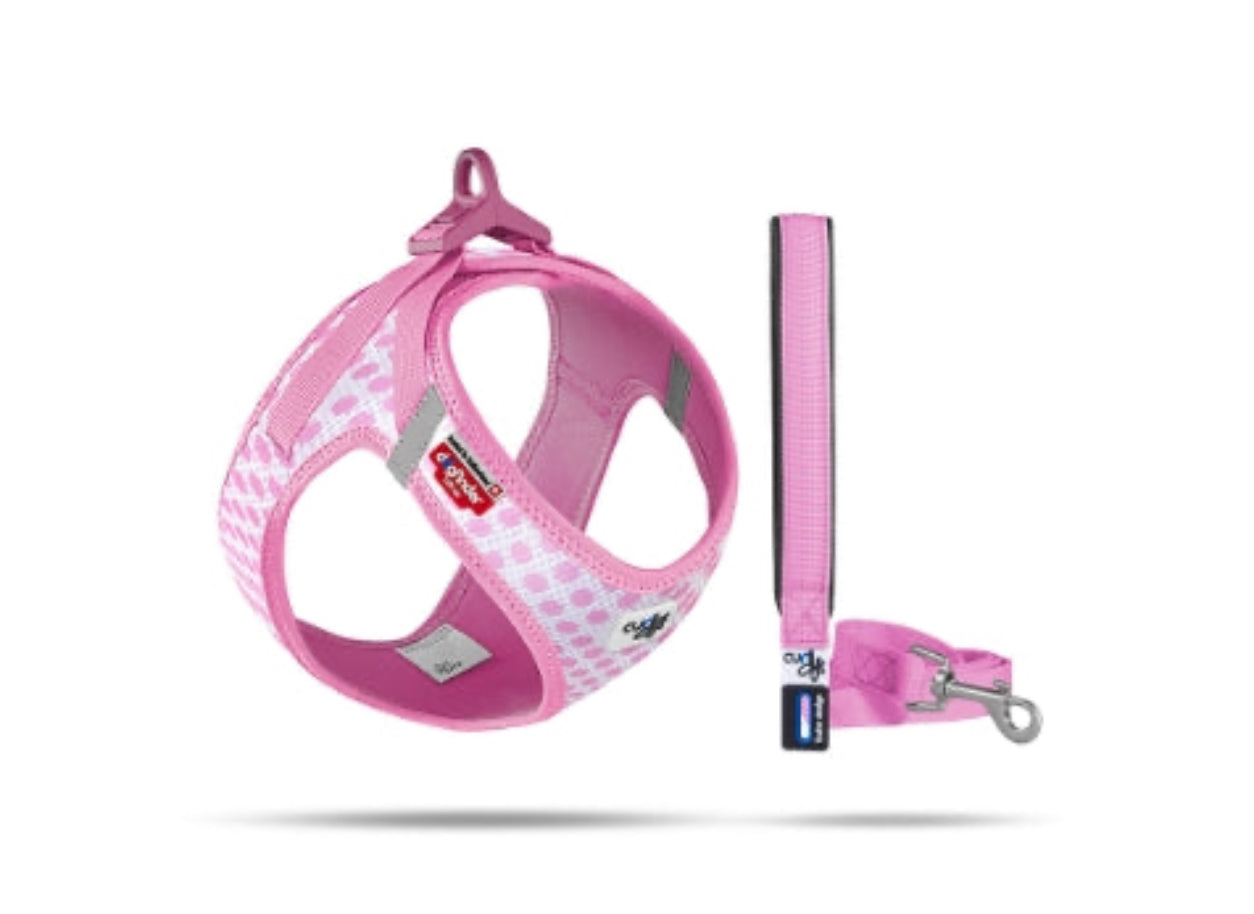 CURLI DOG HARNESS AIR-MESH PINK-CIRCLES 5 Sizes Available (Personalised Available for your Pets )