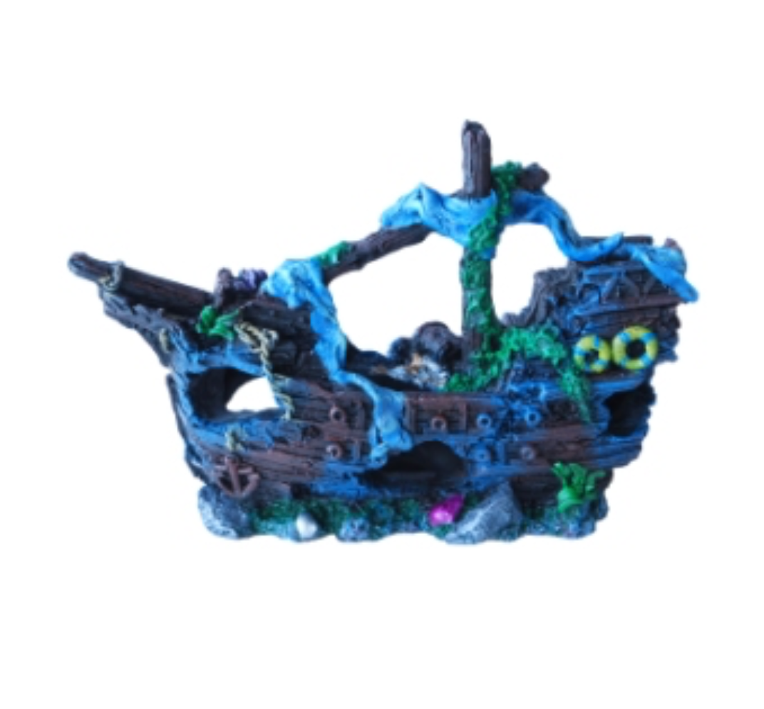 Aqua Care Auqarium Decoration Ornament Sunken Ship 20CM Blue