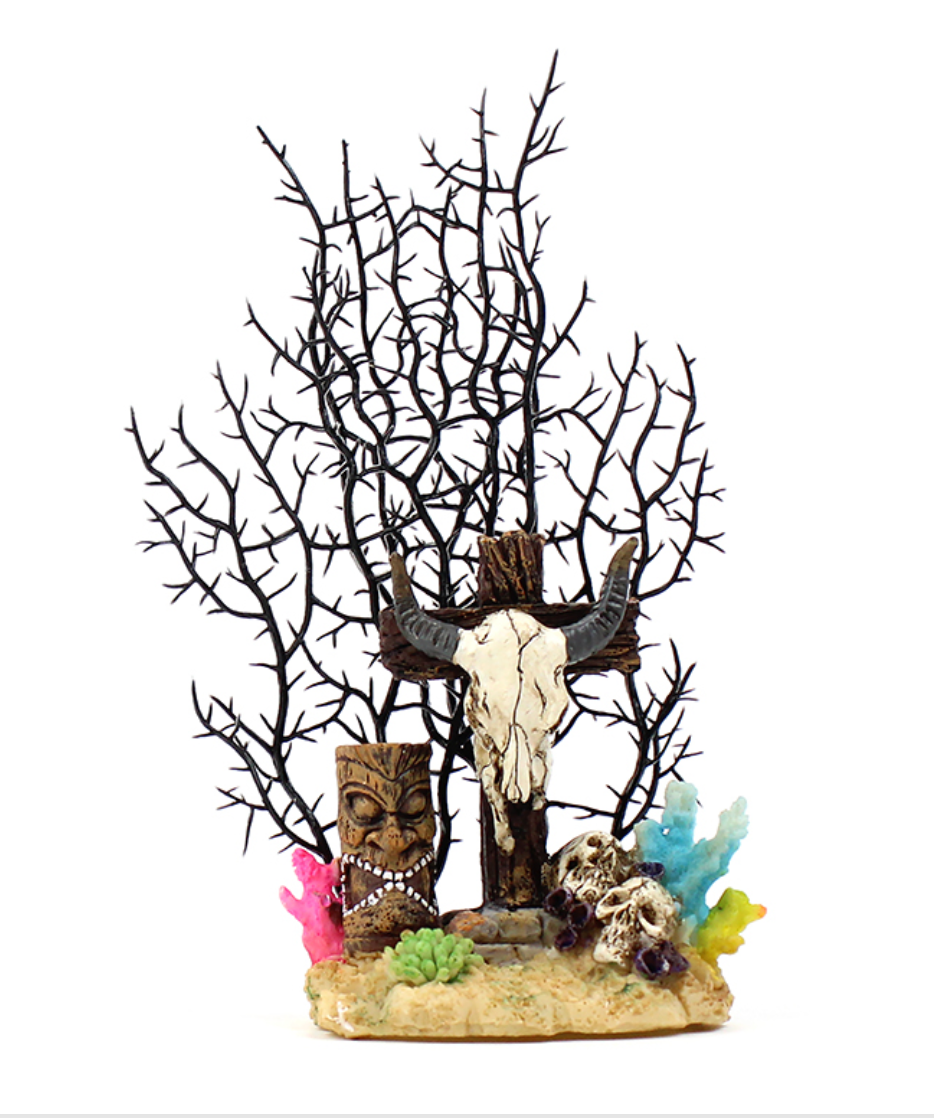 Aqua Care Aquarium Decoration Ornament Tiki Ram Skull Desert 21CM