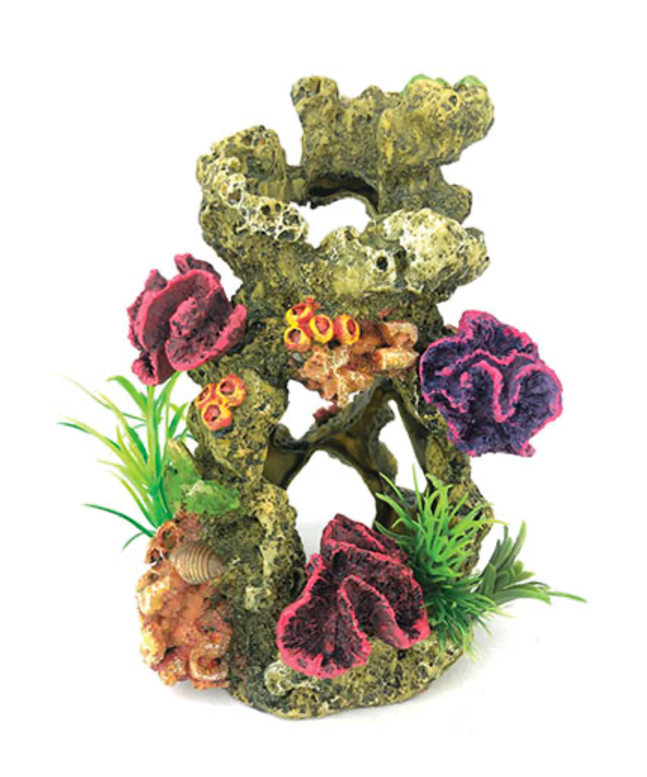 Aqua Care Aquarium Decoration Ornament Coral Reef With Plant 19CM