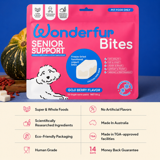 Bites Senior Support Dog Probiotic Yogurt Freeze Dried Chews 25 Single Serve Per Pack