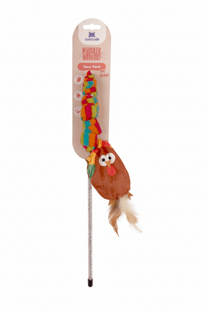 CATTITUDE CAT TOY WHISKER WORKOUT TIM TURKEY TEASE WAND