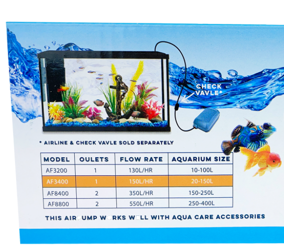 AQUA CARE AQUARIUM AIR PUMP Type AF3200&AF3400&AF8400&AF8800 Multiple Size