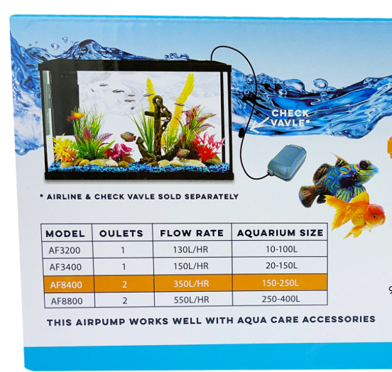 AQUA CARE AQUARIUM AIR PUMP Type AF3200&AF3400&AF8400&AF8800 Multiple Size