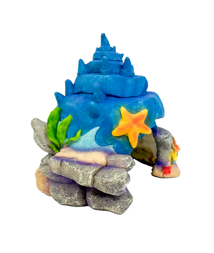 AQUA CARE AQUARIUM DECOR ORNAMENT SHELL HOUSE BLUE