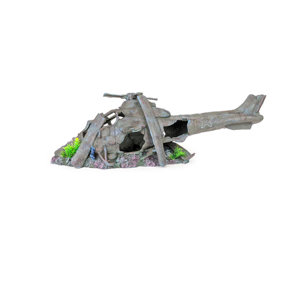 AQUA CARE AQUARIUM DECOR ORNAMENT HELICOPTER ON ROCK 79CM