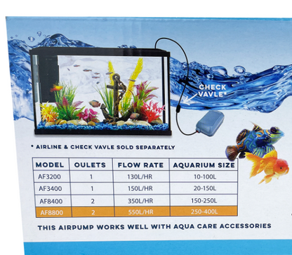 AQUA CARE AQUARIUM AIR PUMP Type AF3200&AF3400&AF8400&AF8800 Multiple Size