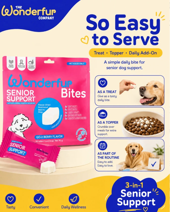 Bites Senior Support Dog Probiotic Yogurt Freeze Dried Chews 25 Single Serve Per Pack