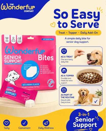 Bites Senior Support Dog Probiotic Yogurt Freeze Dried Chews 25 Single Serve Per Pack